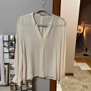 Kobi Halperin Elegant Silk Cream Blouse with Ruffled Cuffs
